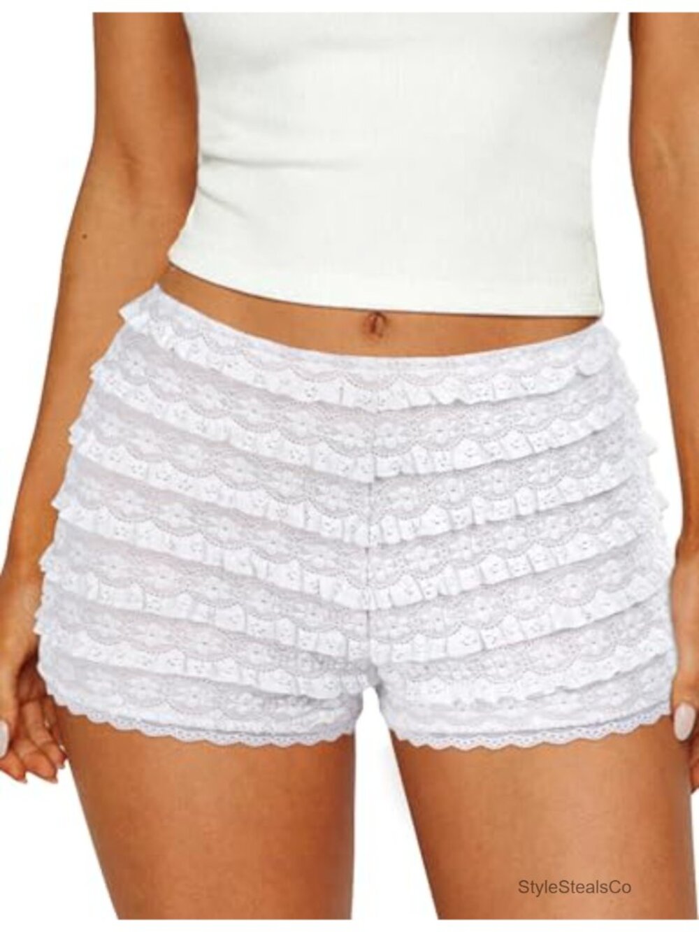 FOMELY Women's Ruffle Lace Bloomer Shorts Y2K Mini Low Rise with Liner
